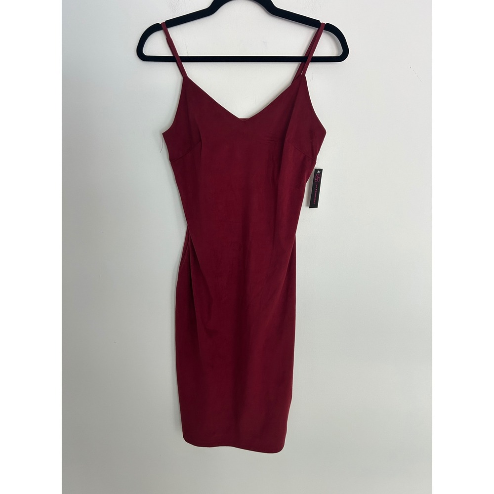 New With Tag Burgundy Faux Suede Bodycon Dress Womens Medium 7-9